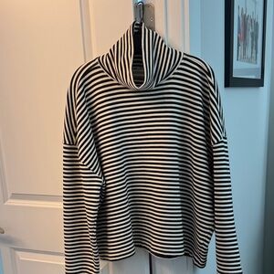 Everlane Black and White Striped Cowl Neck Sweater